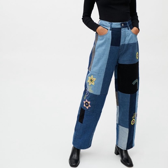 Urban Outfitters Denim - Urban Outfitters High-Waisted Baggy Patched Jeans